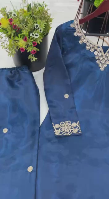 AAvaran Luxe Jimmy Choo Embroidery Sequin Work Kurti Palazzo Set with Dupatta