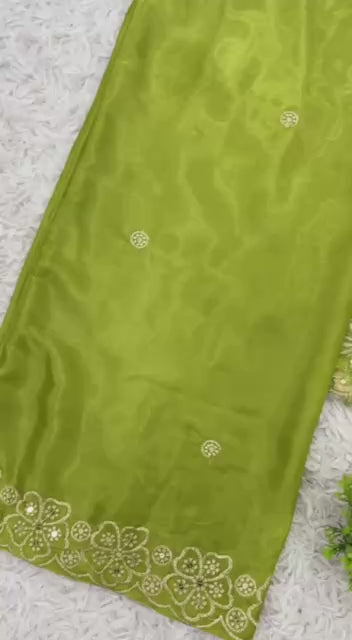 AAvaran Luxe Jimmy Choo Embroidery Sequin Work Kurti Palazzo Set with Dupatta