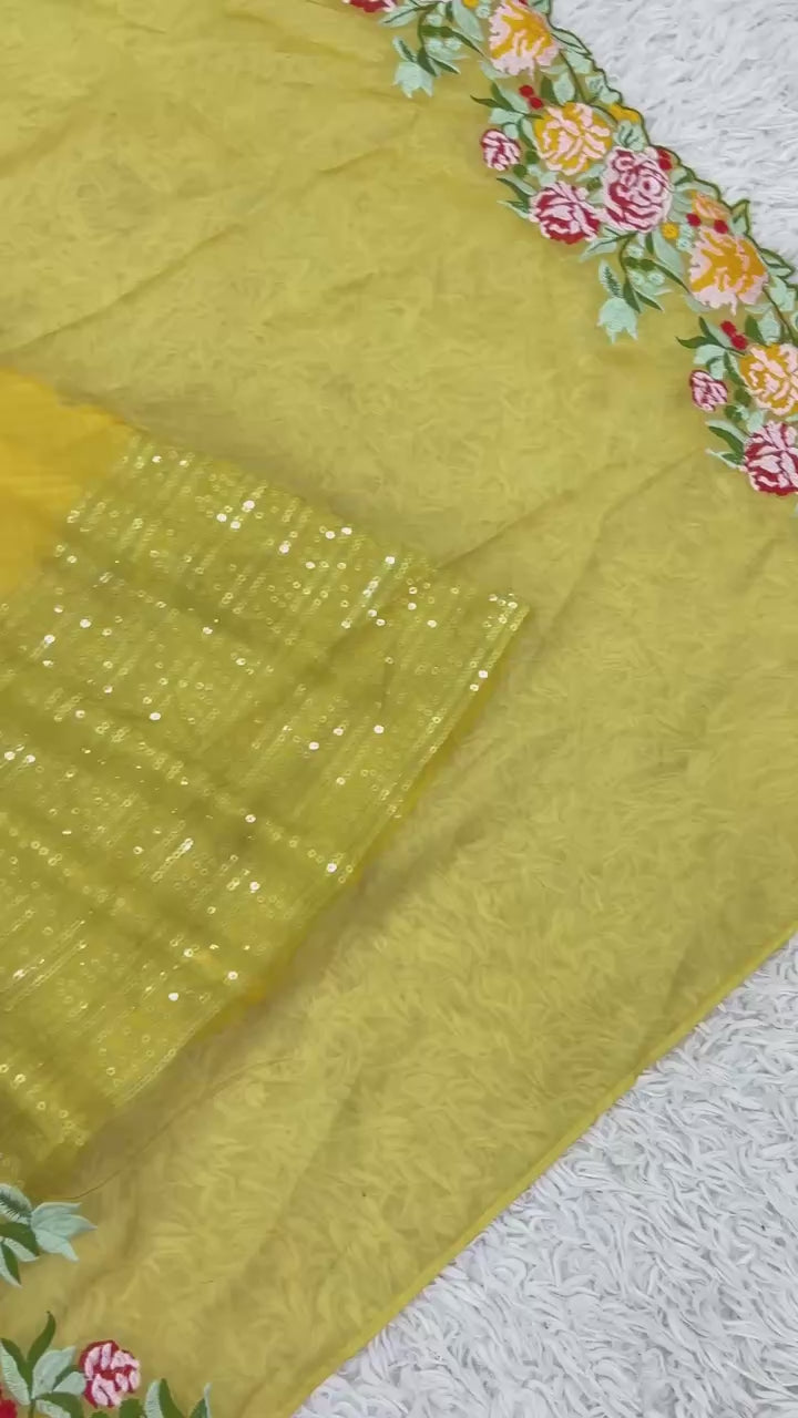 AAvaran Embroidered Chinon Silk Anarkali Set with Net Dupatta