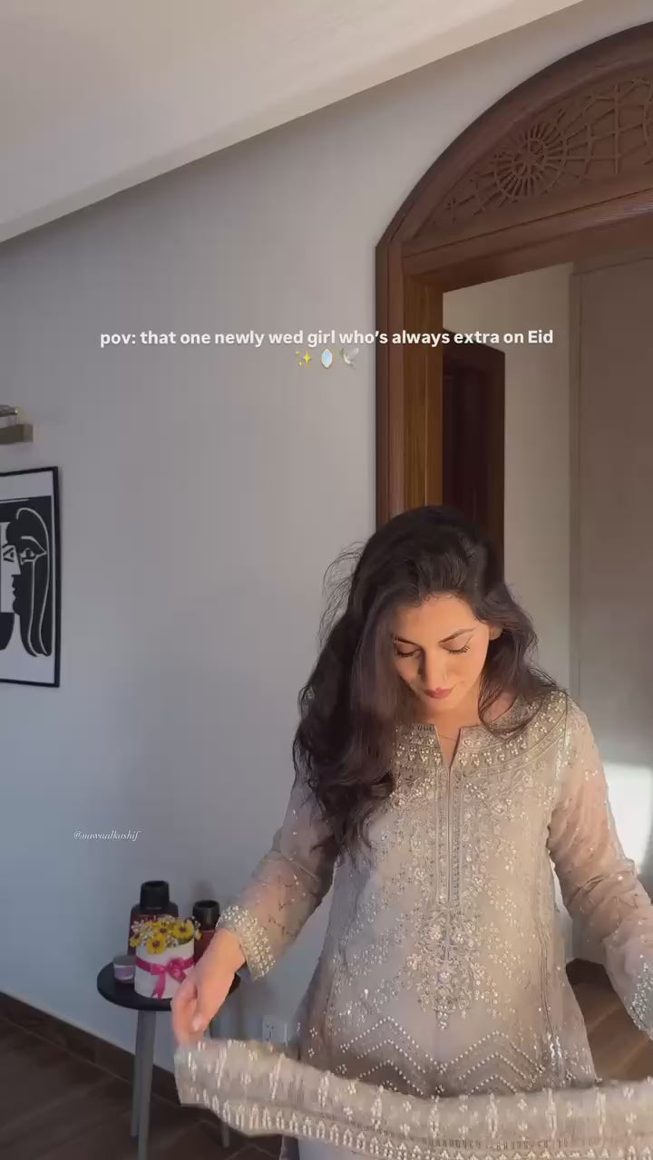 AAvaran Georgette Grey Sharara Set