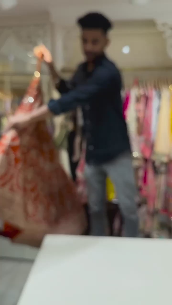 Rust Orange Floral Medallion Bridal Lehenga with Embroidered Blouse | AAvaran