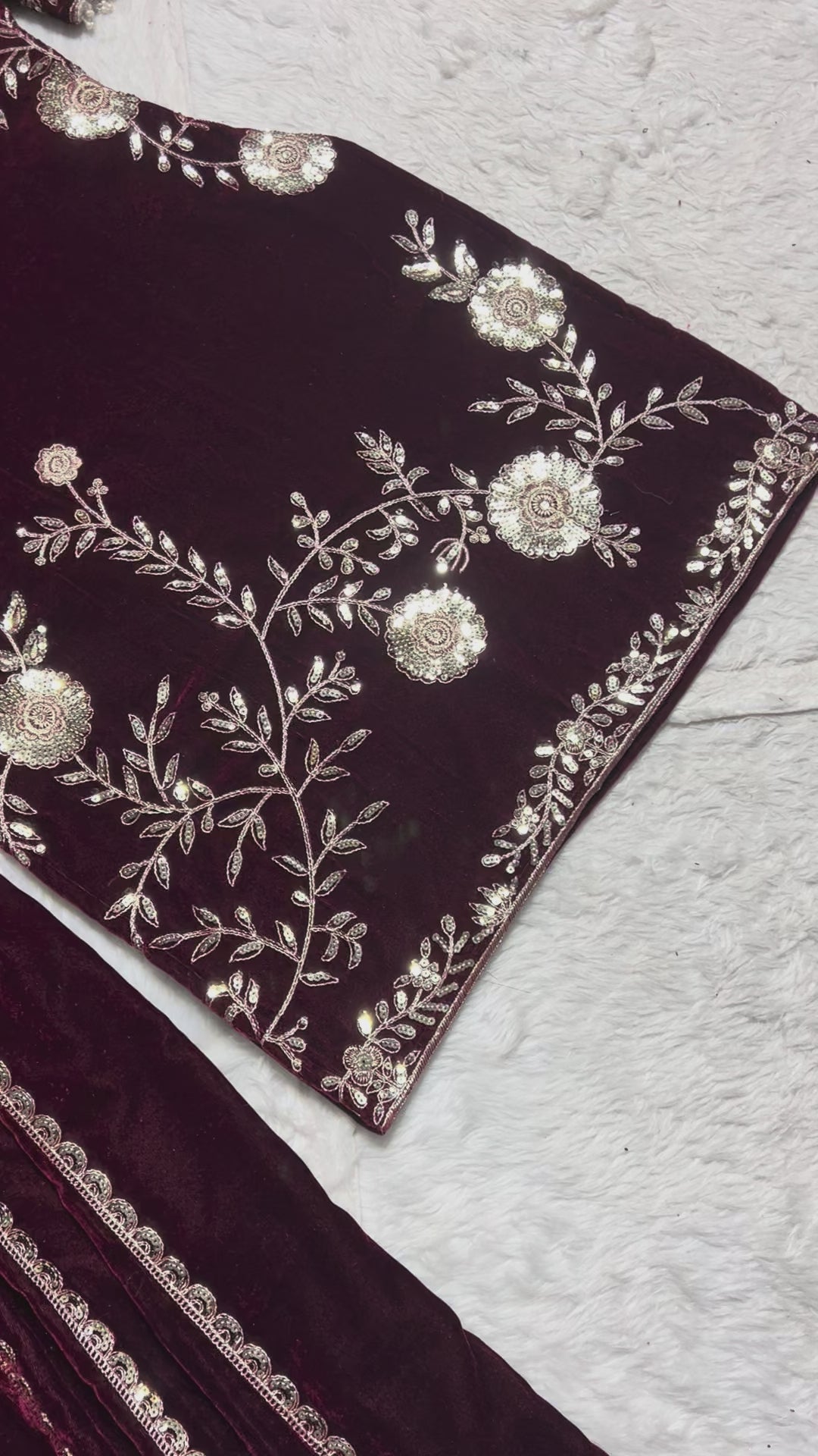 Maroon Velvet Embroidered Sharara Suit with Dupatta | AAvaran Luxe Set